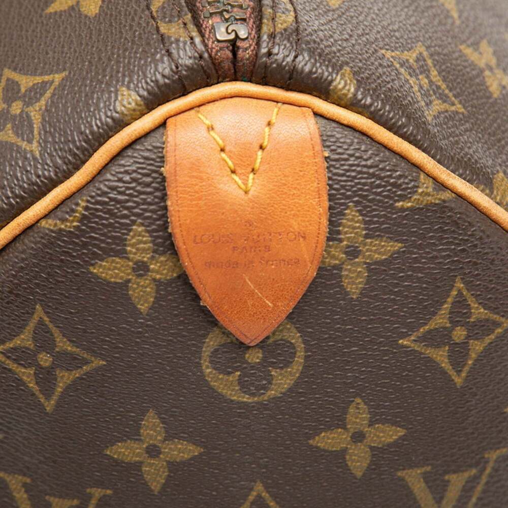 LOUIS VUITTON Authentic Brown Monogram Leather Speedy 35 Boston Bag - Picture 6 of 8